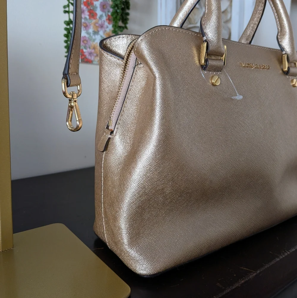Michael Kors Savannah Metallic Saffiano Leather Satchel NEW - Picture 5 of 16
